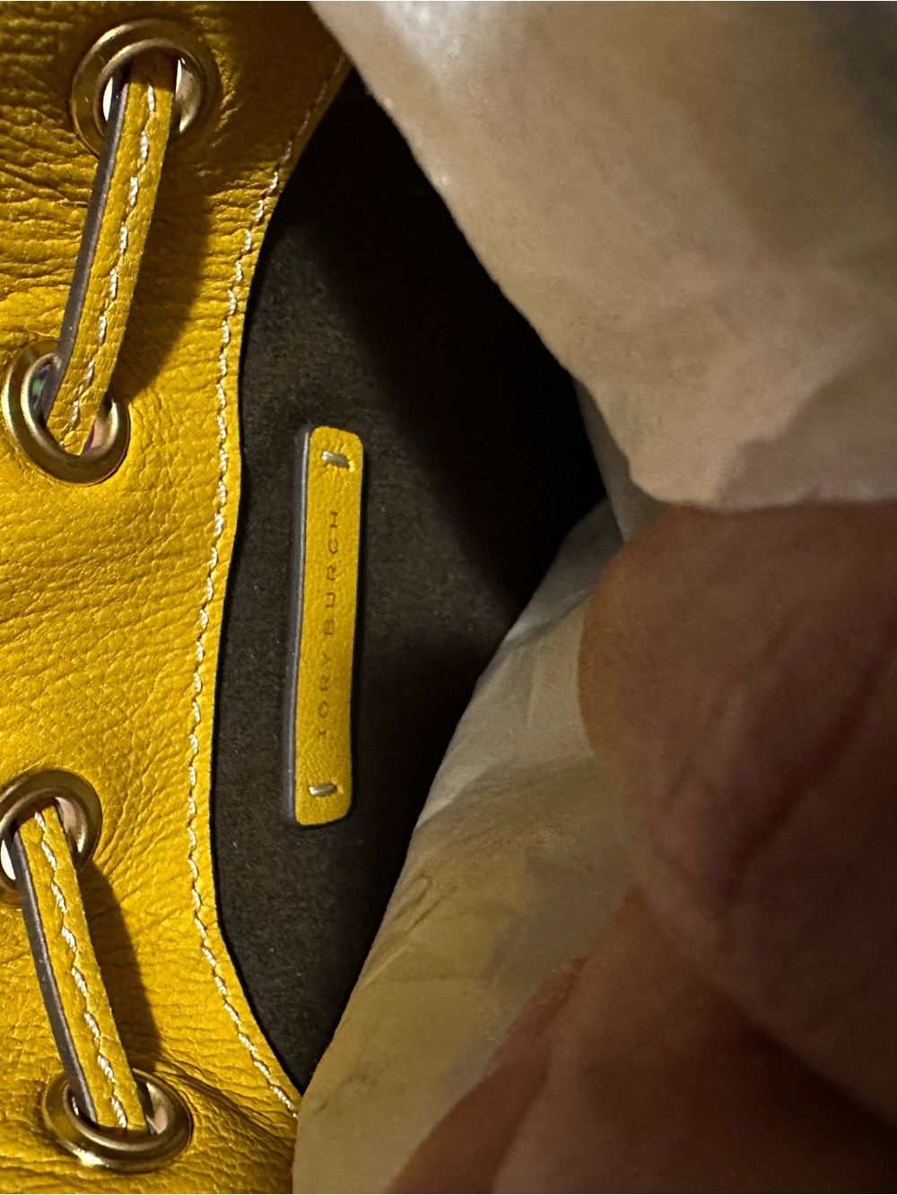 Tory Burch Yellow Patent Leather Mini Bucket Bag with Embossed Logo - Picture 7 of 7
